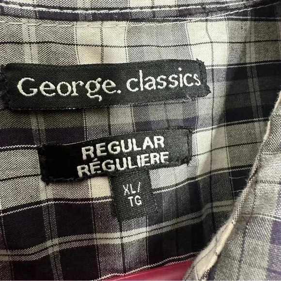 George Classics Button-Down Shirt Plaid Black & White Size Extra Large - Picture 3 of 16